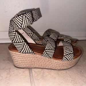 White and black platform heels